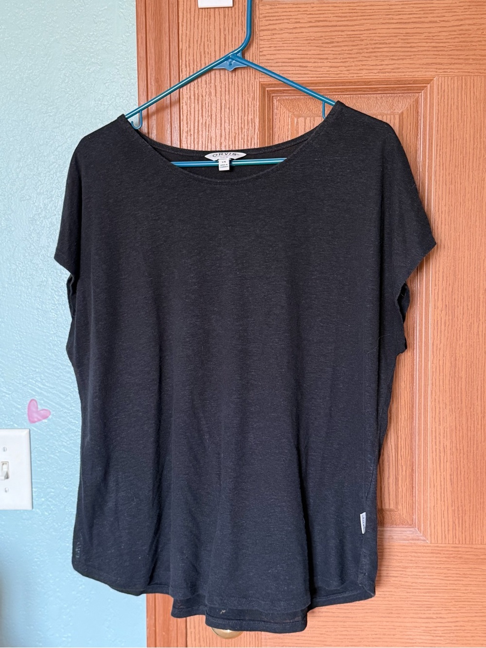 Orvis Classic Collection Women’s Large Black Linen Blend Dolman Boxy Top L